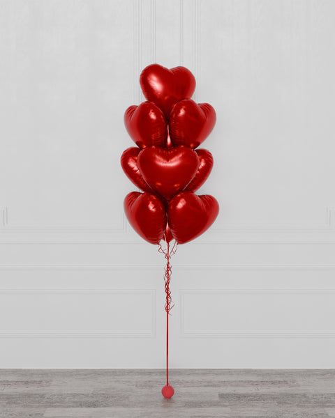 Red Heart Foil Balloon Bouquet, 10 Balloons, Helium Inflated, sold by Balloon Expert