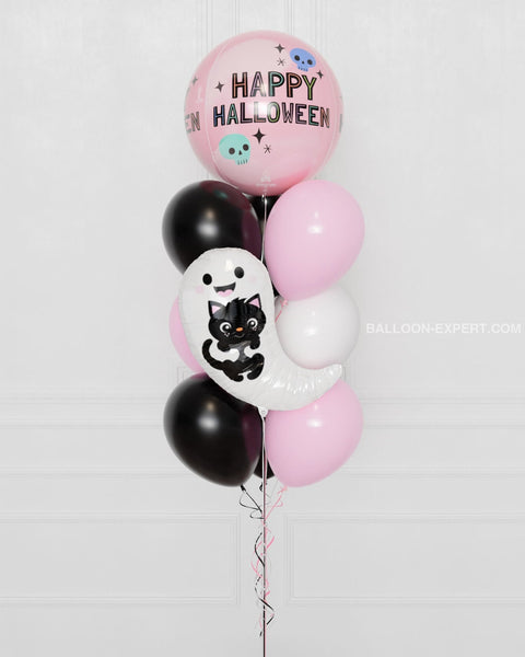 Spooky Cute Ghost Balloon Bouquet, 10 Balloons, close up image