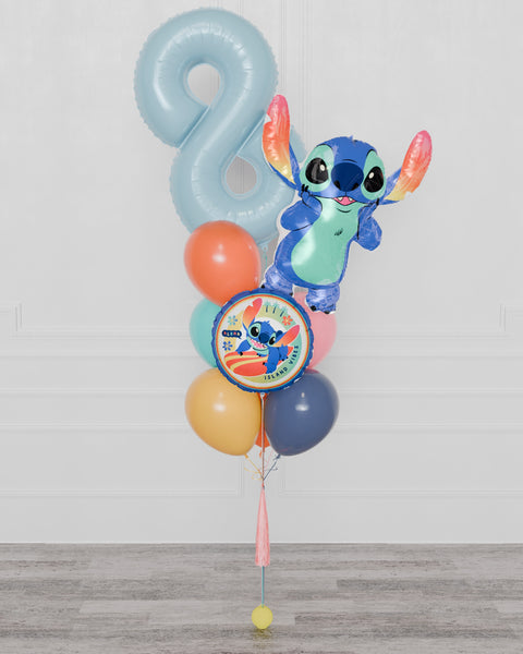 Stitch Number Supershape Balloon Bouquet, 9 Balloons, inflated with helium