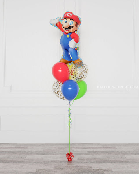 Super Mario Bros Supershape Confetti Balloon Bouquet, full image, Balloon Expert