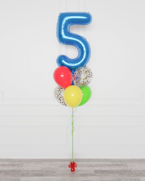 Super Marion Bros Number Confetti Balloon Bouquet, 7 Balloons, full image, sold by Balloon Expert