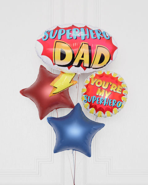 Superhero Foil Balloon Bouquet, 4 Balloons, Close up Image