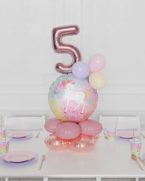 Unicorn Quad Number Balloon Centerpiece, Air-Inflated