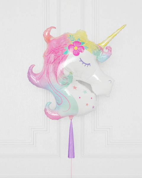 Unicorn Supershape Balloon with Tassel, Helium Inflated