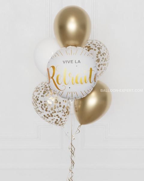 Vive La Retraite Glam Confetti Balloon Bouquet, 7 Balloons, closeup image, sold by Balloon Expert