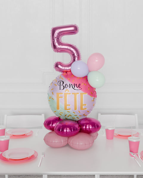 Watercolor Bonne Fête Quad Number Balloon Centerpiece, Air-Inflated