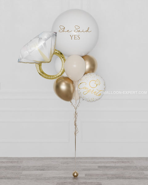 Wedding Custom Jumbo Balloon Bouquet, White and Gold, add a message