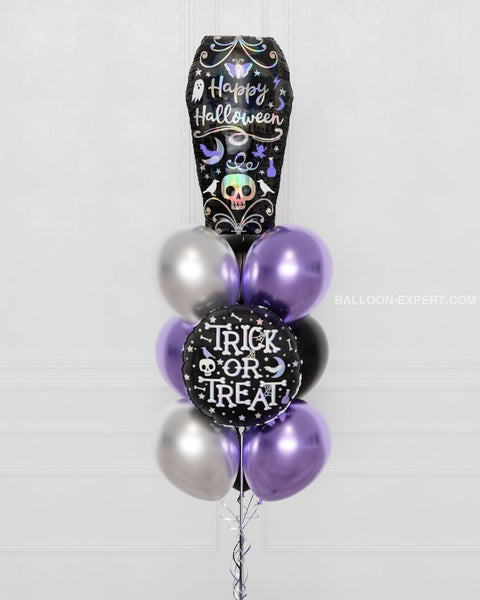 Wednesday Addams Halloween Balloon Bouquet, 10 Balloons, close up image
