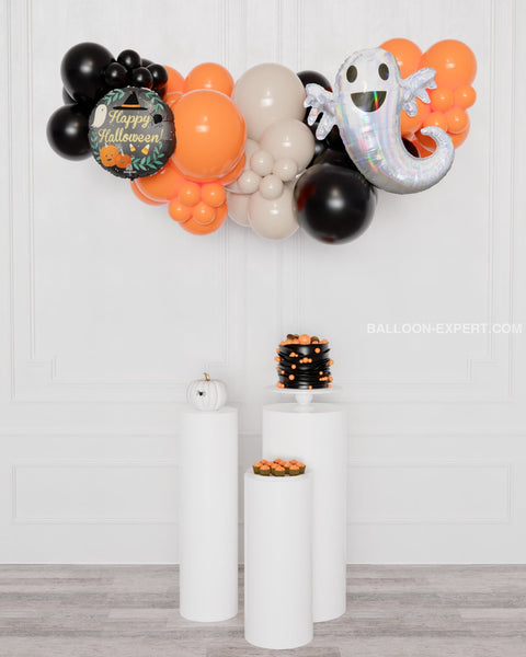 Happy Halloween Ghost Balloon Garland, 6 feet, air-inflated, sold by Balloon Expert