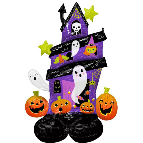 Ballon gonflable Airloonz en aluminium avec motif de maison hantée violette pour Halloween, 50 pouces
