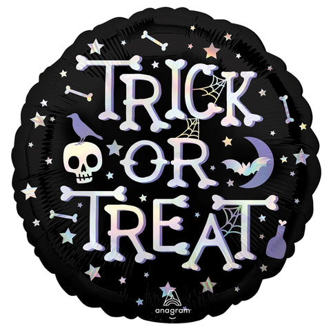 Ballon rond en aluminium noir « Trick or Treat » pour Halloween, 45,7 cm