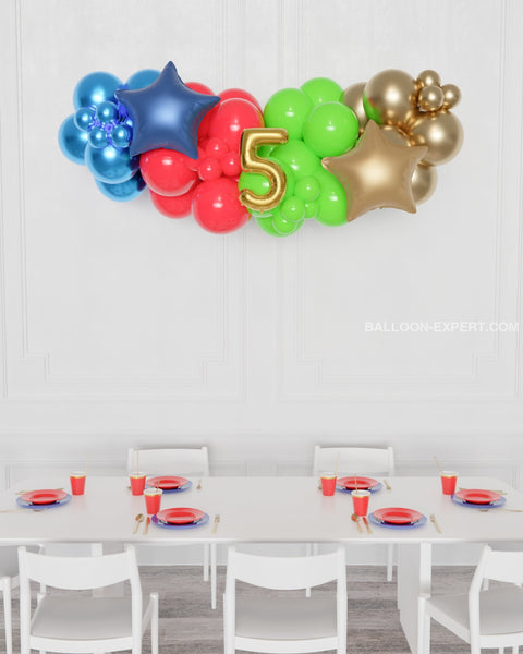 Avengers number balloon garland, 5 feet long, sold buy Balloon Expert