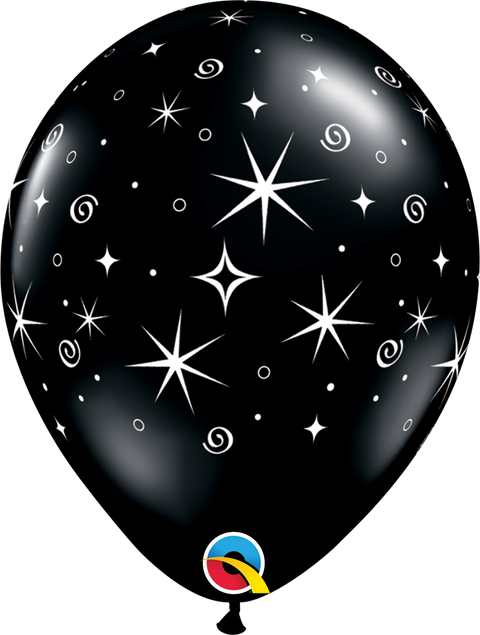 12" Black Sparkles & Swirls Latex Balloon, Helium Inflated from Balloon Expert