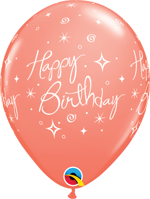 12" Coral Latex Balloon - Birthday Elegant Sparkles & Swirls, Helium Inflated from Balloon Expert