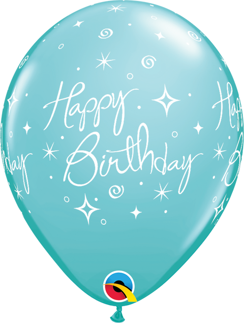 12" Caribbean Blue Balloon - Birthday Elegant Sparkles & Swirls, Helium Inflated from Balloon Expert