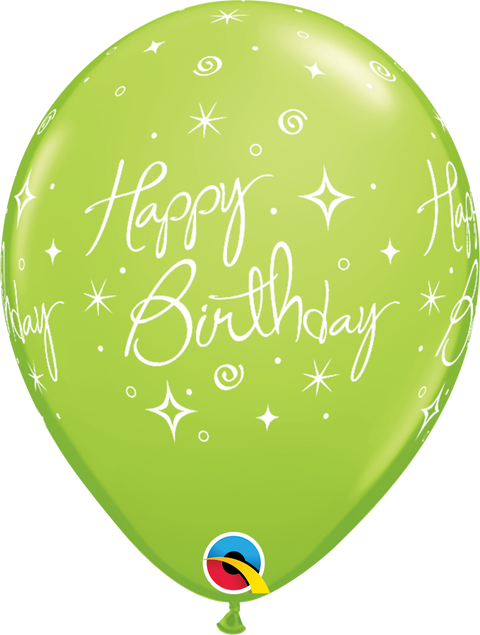 12" Green Latex Balloon - Birthday Elegant Sparkles & Swirls, Helium Inflated from Balloon Expert