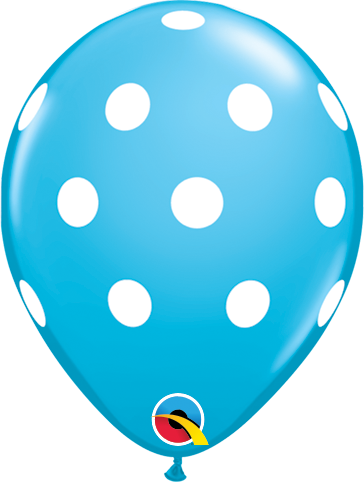 12" Light Blue Latex Balloon - Polka Dots, Helium Inflated from Balloon Expert