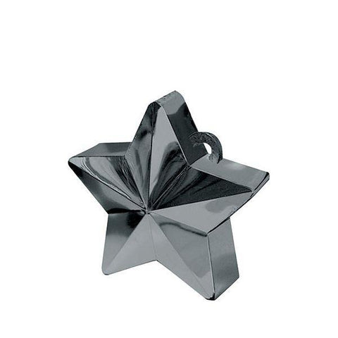 black star shaped balloon weight with a metallic finish