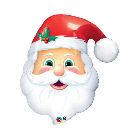 a big foil balloon in the shape of santa clause's head