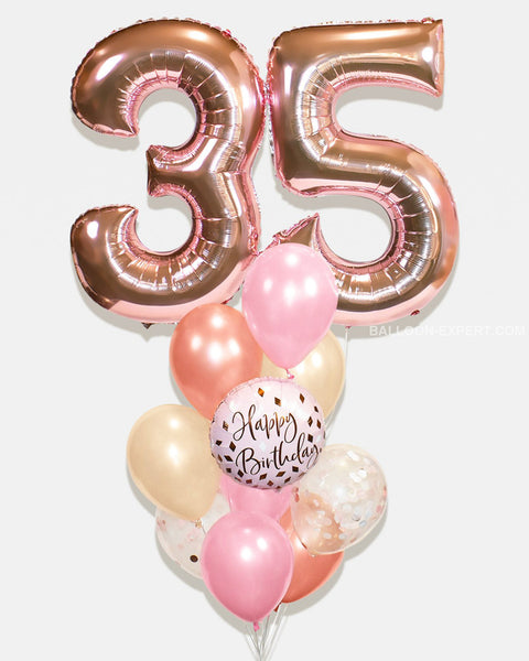 Rose Gold, Pink, and Blush - Number Birthday Confetti Balloon Bouquet, helium inflated