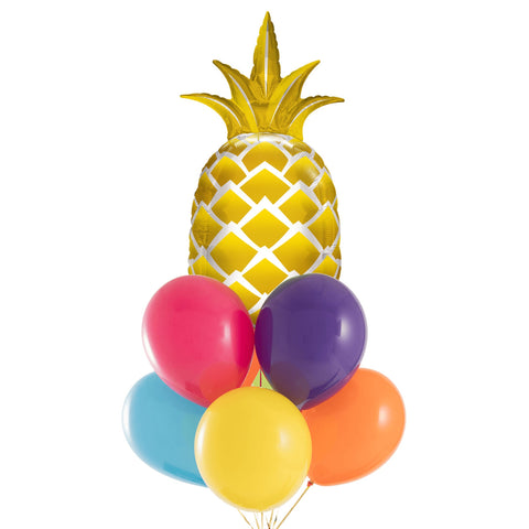 Pink Green & Gold Pineapple Balloon Bouquet Multicolor