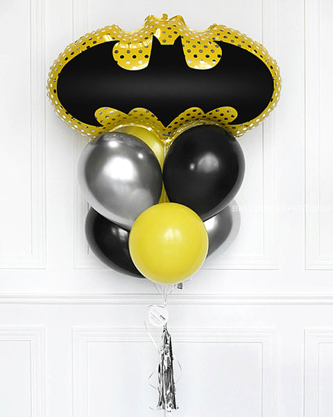 Black, Yellow, and Silver - Batman Balloon Bouquet - Set of 7