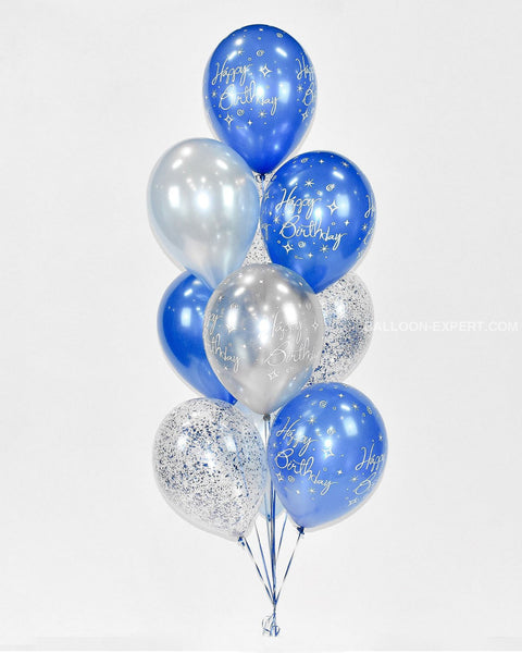 Confetti Birthday Balloon Bouquet - Blue Silver Boys