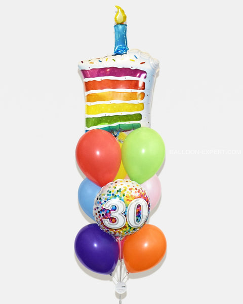 Rainbow - Age Birthday Cake Balloon Bouquet - Set of 10 balloons