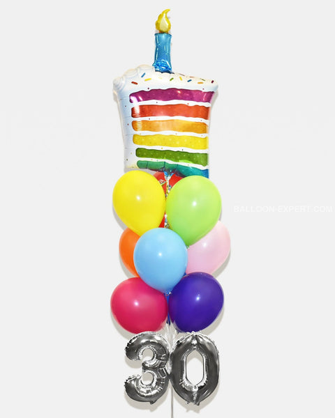 Rainbow - Birthday Cake Balloon Bouquet With 16" Number