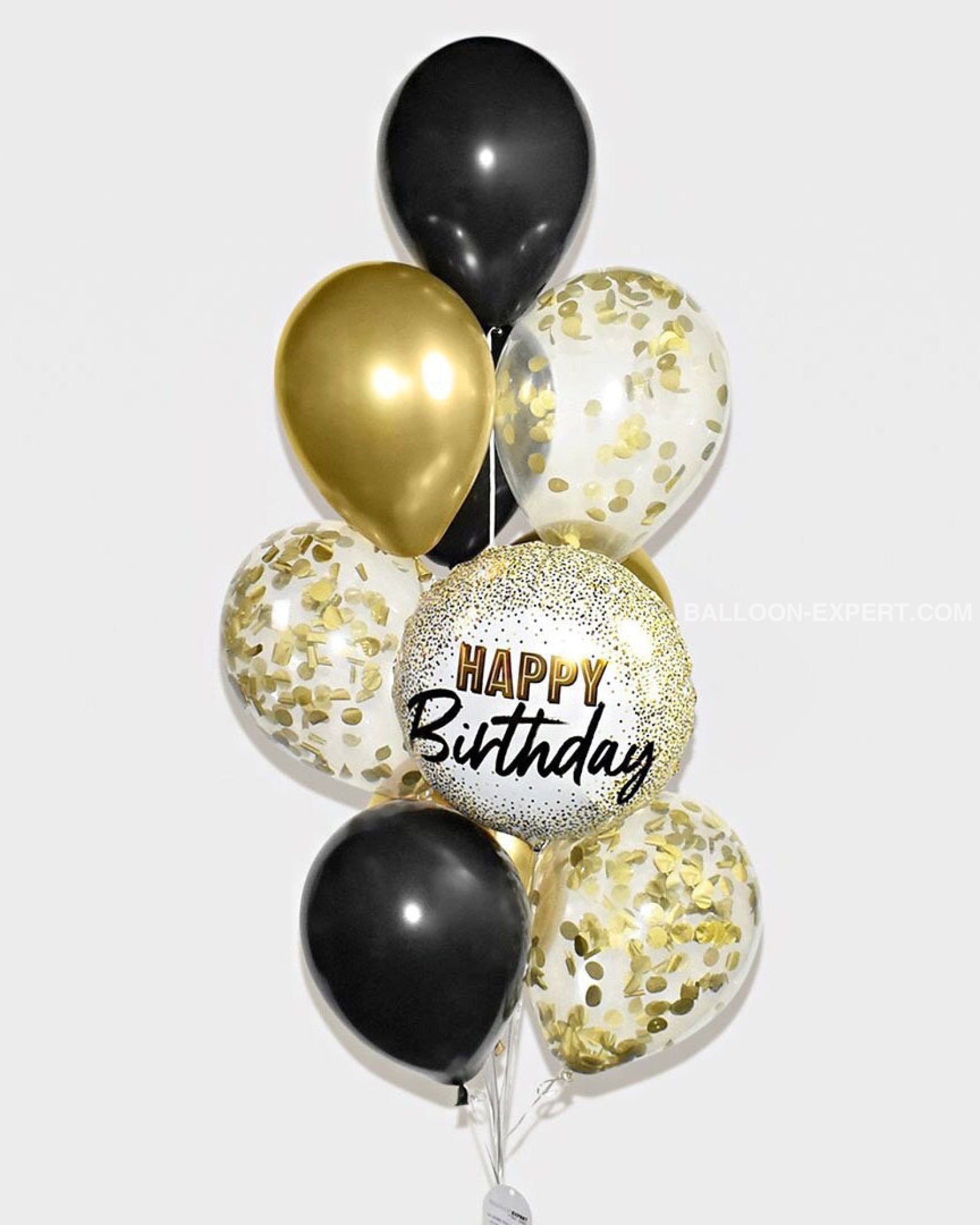 Noir et or - Bouquet de ballons confettis d'anniversaire