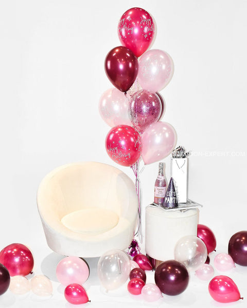 Burgundy, Pink, and Fuchsia - Birthday Confetti Balloon Bouquet 