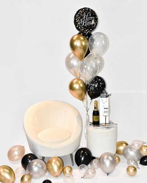 Gold, Black, and Silver - Birthday Confetti Balloon Bouquet