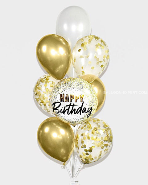 Gold and White - Birthday Confetti Balloon Bouquet