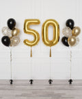 Black And Gold - Double Number Balloons Confetti Balloon Bouquets Set