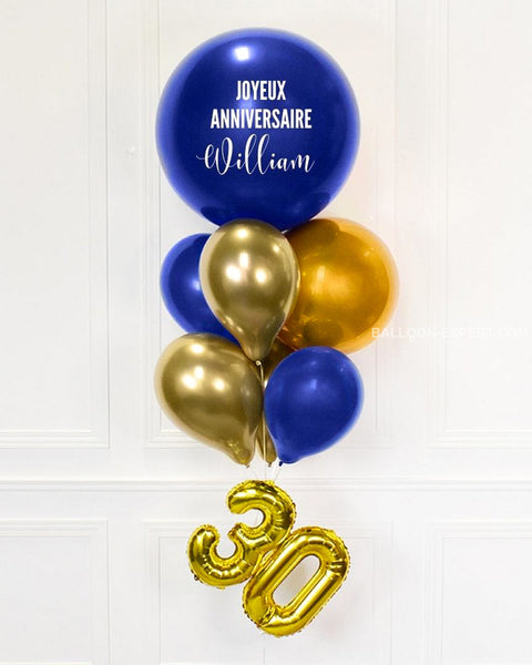 Blue And Gold - Personalized Jumbo Balloon Bouquet With 16 Number