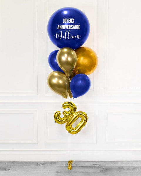Blue And Gold - Personalized Jumbo Balloon Bouquet With 16 Number