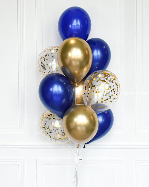Blue and Gold - Confetti Balloon Bouquet - Set of 10 balloons