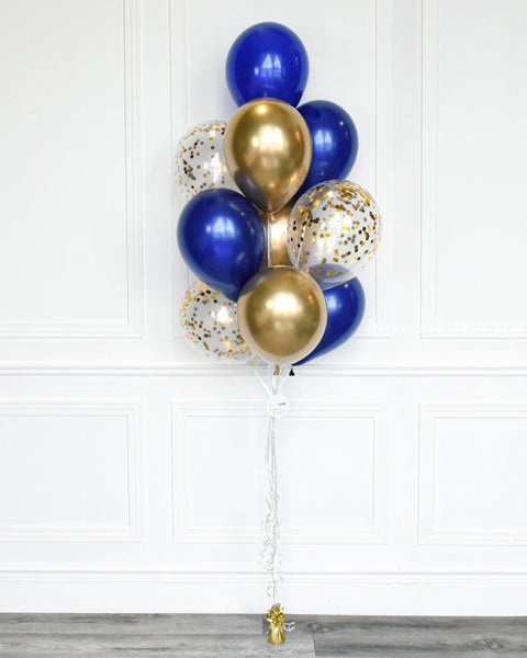 Blue and Gold - Confetti Balloon Bouquet - Set of 10 balloons l Balloon Expert