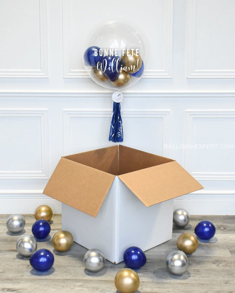 Blue and Gold - Personalized Bubble Balloon Surprise Box