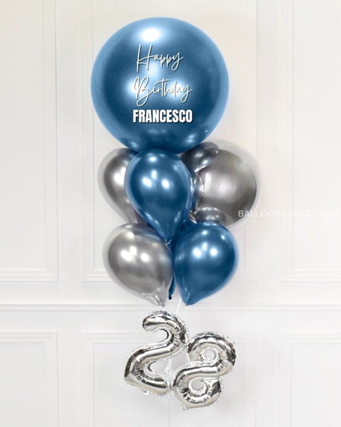 Blue and Silver - Personalized Jumbo Balloon Bouquet with 16" Number close up product image