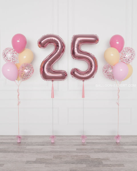 Blush and Pink - Double Number Balloons and Confetti Balloon Bouquets Set from Balloon Expert