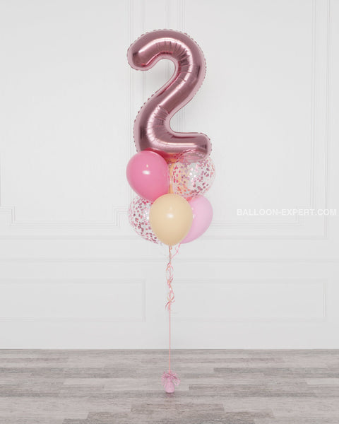 Blush and Pink Number Confetti Balloon Bouquet, 7 Balloons from Balloon Expert