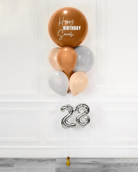 Brown, White, and Blush - Personalized Jumbo Balloon Bouquet with 16" Number full length product image