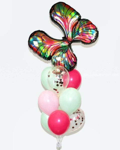 Pink and Mint - Butterfly Confetti Balloon Bouquet
