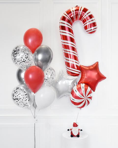 Bouquet de Ballons Confettis et Bouquet de Ballons Mylar - Canne de Bonbon