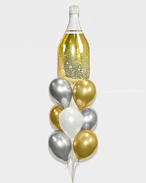 Champagne Balloon Bouquet - Chrome Gold Silver White