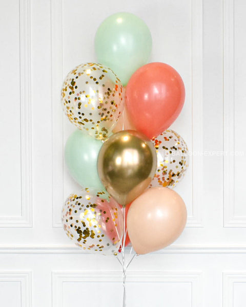 Mint, Coral, Blush, and Gold - Confetti Balloon Bouquet