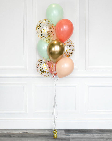 Mint, Coral, Blush, and Gold - Confetti Balloon Bouquet - Set of 10 balloons