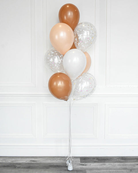 Brown, White, and Blush - Confetti Balloon Bouquet - Set of 10 balloons