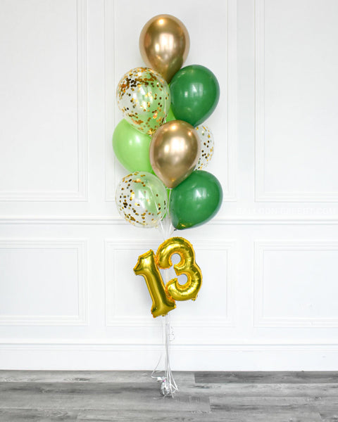 Green And Gold - Confetti Balloon Bouquet With 16 Number Bouquets